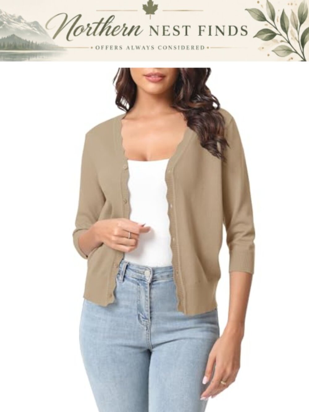 Womens 3/4 Sleeve Open Front Lightweight Knit Cardigan Sweater Shrug